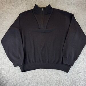 St Croix Sweater Mens Large Black‎ Wool Blend Half Zip Pullover Made USA Classic